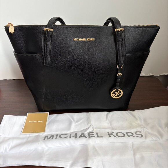 Michael Kors Jet Set Black Large Saffiano Leather Top-Zip Tote Bag - Picture 10 of 10